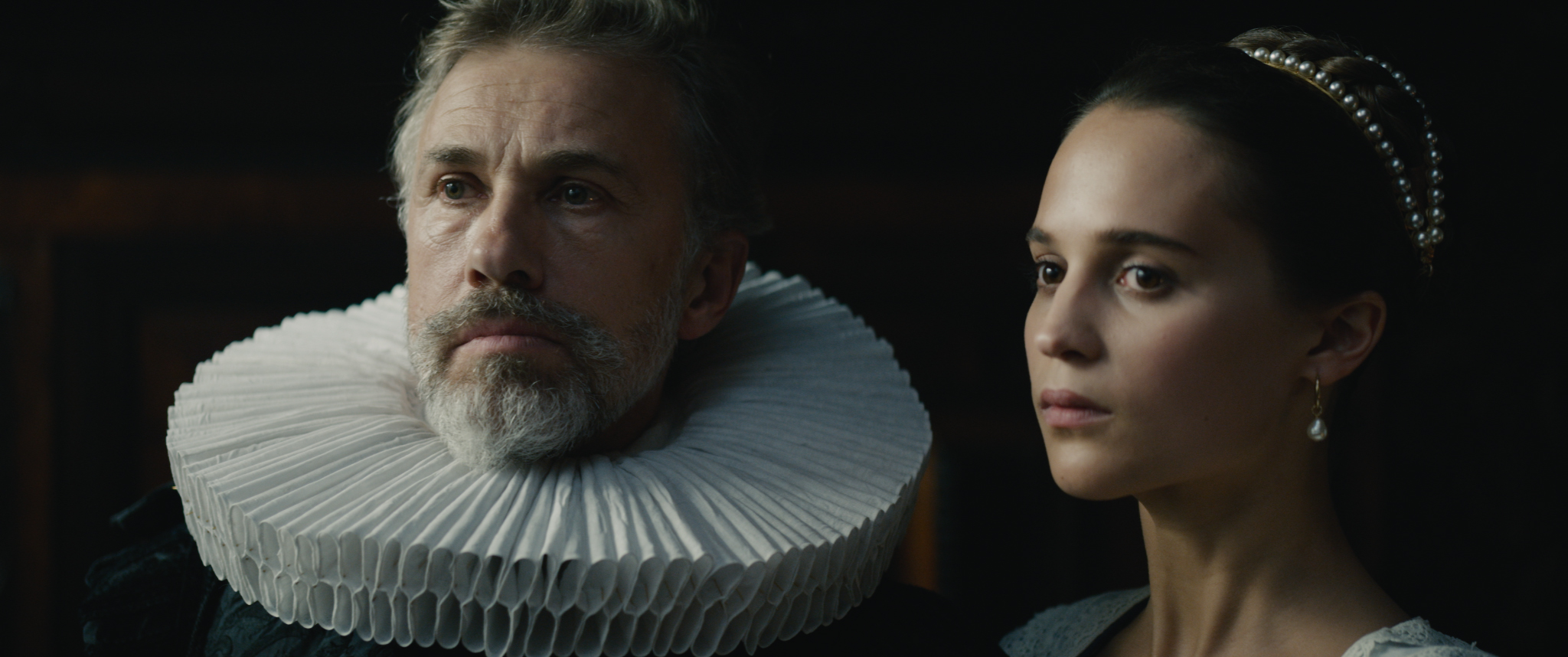 Sophia (Alicia Vikander) falls for a young artist whom her husband, Cornelis Sandvoort (Christoph Waltz), commissions to paint her portrait in the feature Tulip Fever, shot by cinematographer Eigil Bryld.