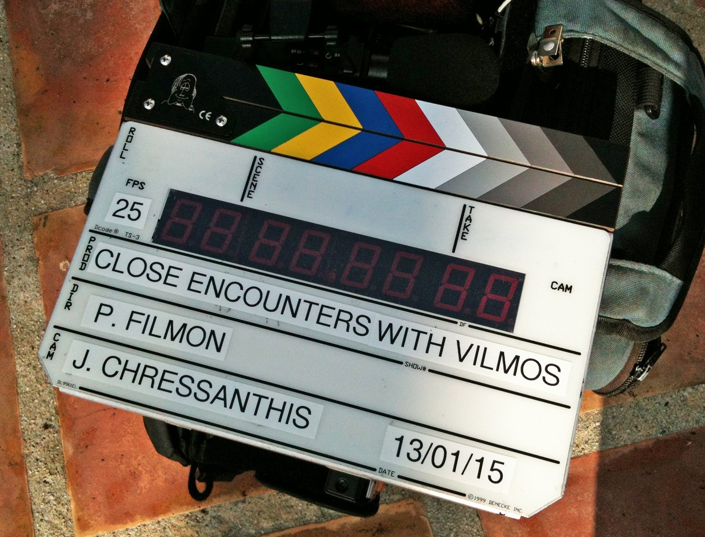 The slate at subject Peter Fonda's home, marking the first day of shooting in the U.S. Photo by the filmmaker