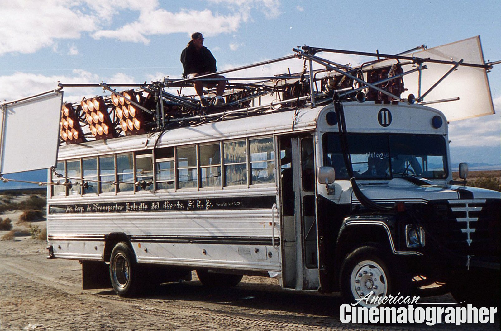 Finding himself kidnapped and dumped in Mexico, Van Orton rides home in a dilapidated bus. Saves had gaffer Miranda and key grip Michael Coo rig the vehicle with Maxi-Brutes bouncing into Luann panels. 