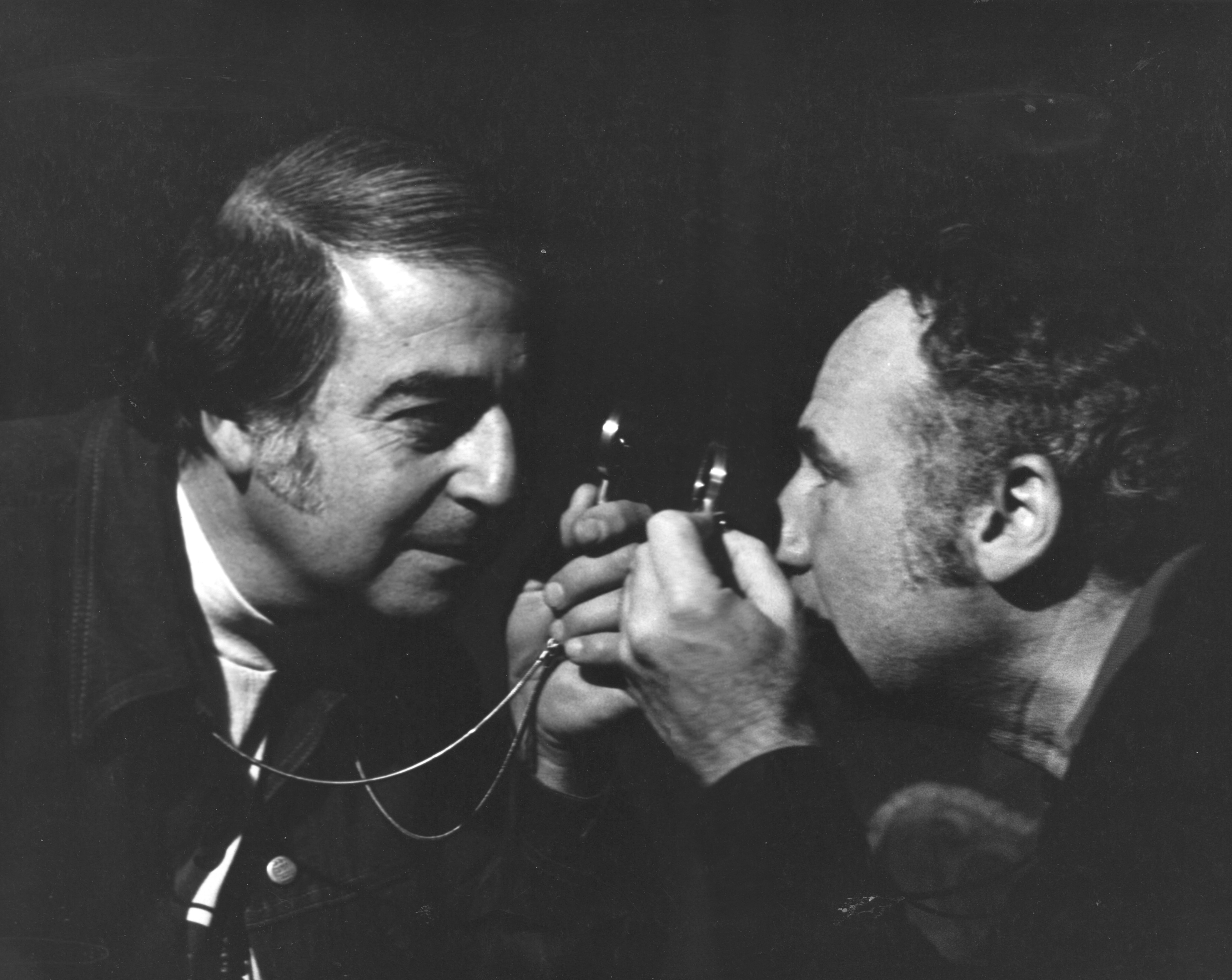 Hirschfeld (left) mixes it up with Young Frankenstein writer-director Mel Brooks.