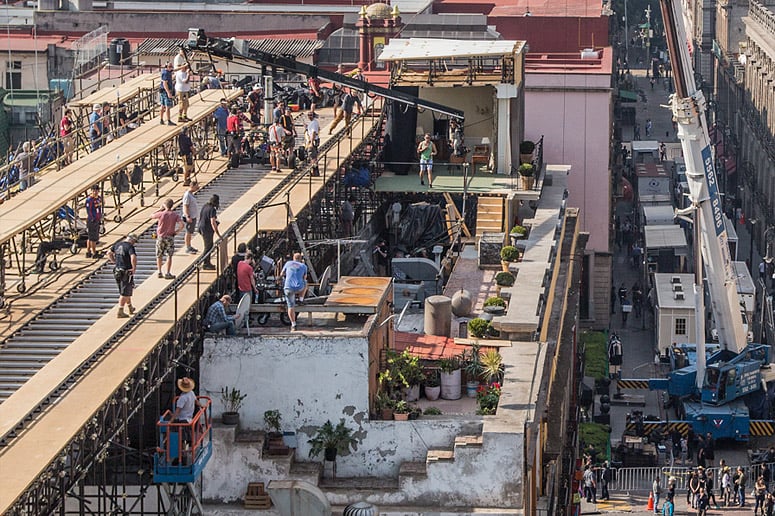 Rooftop Technocrane dolly on Spectre set in Mexico City