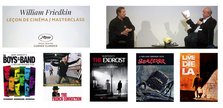 Some of the films discussed in the William Friedkin Cannes Master Class moderated by Michel Ciment (holding the paper)