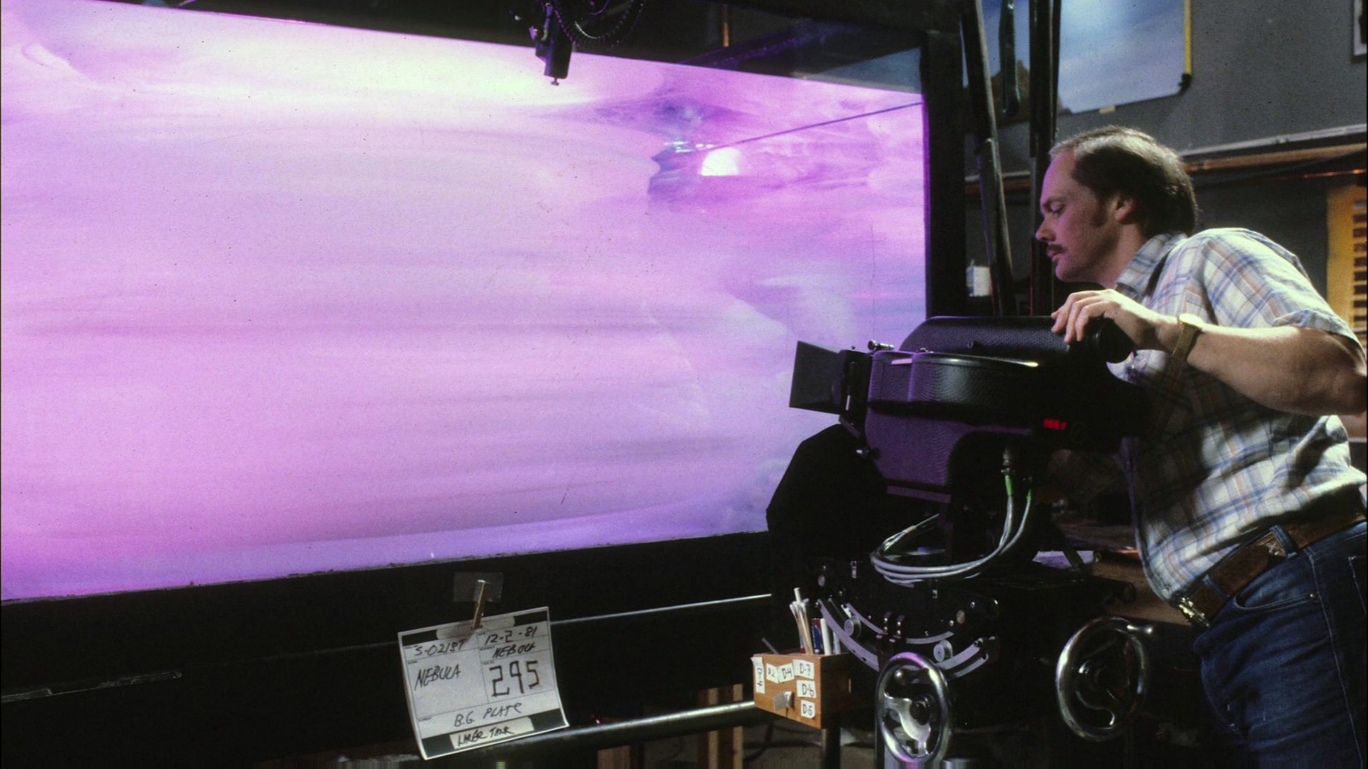At ILM shooting VistaVision plates for the Mutara Nebula sequence using a cloud tank.