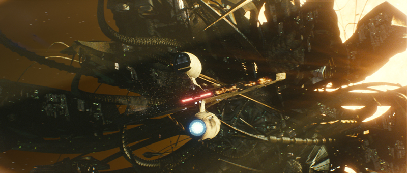 Nero’s ship, the Narada, squares off against the USS Kelvin in the film’s opening sequence. 