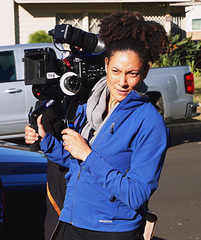 Cinematographer Kira Kelly on set for the upcoming feature Skin in the Game.