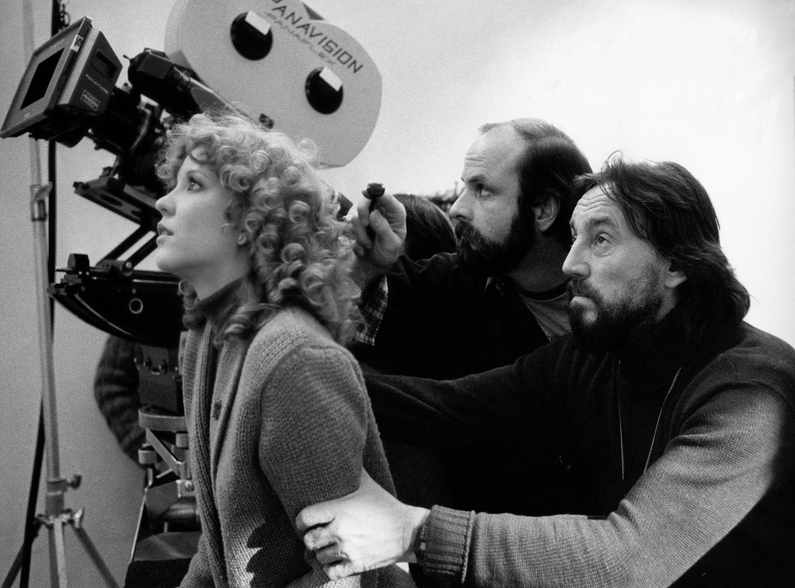 From left: Actress Nancy Allen, 1st AC Michael Gershman and Zsigmond on set for Blow Out.
